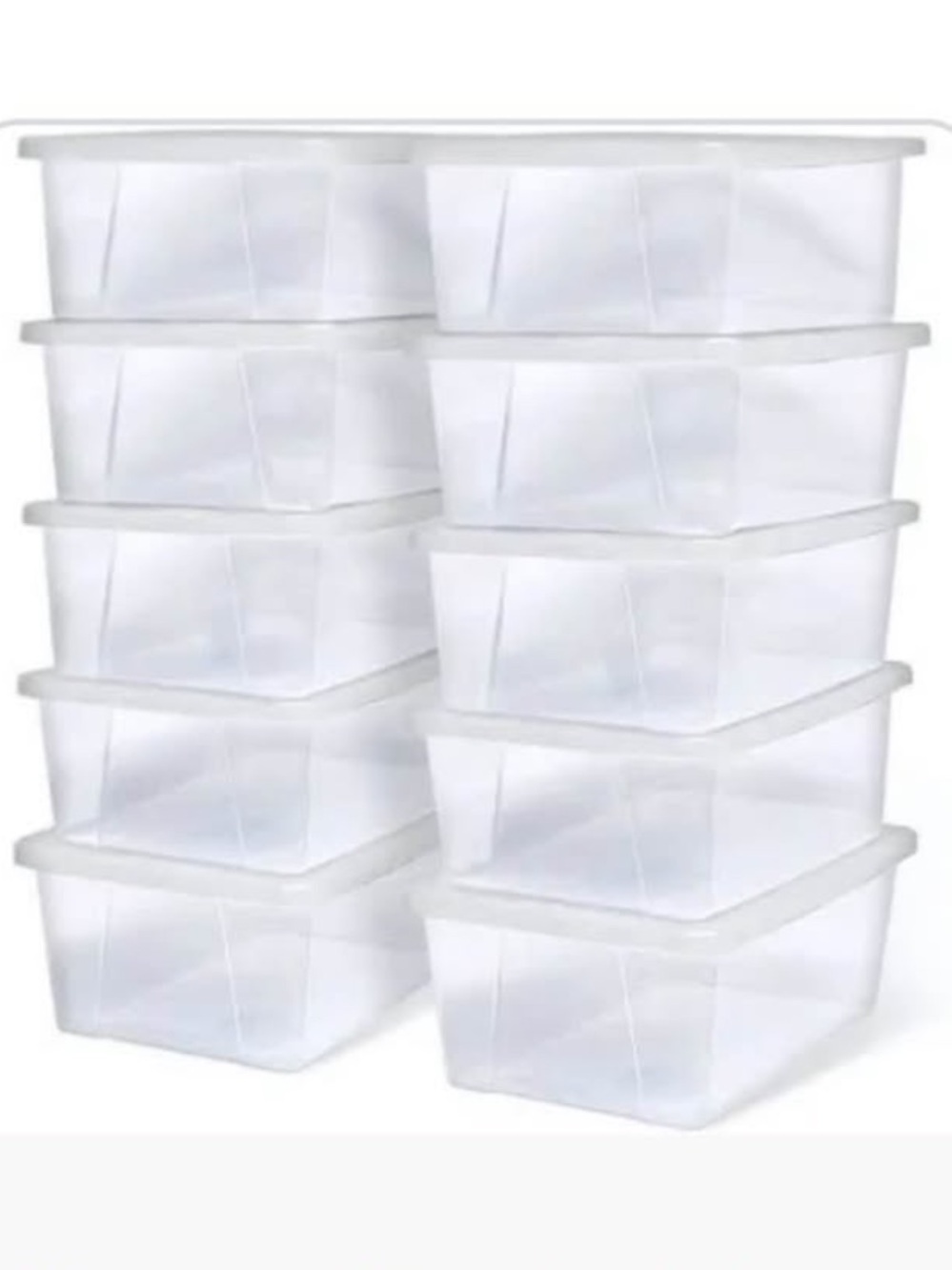 Set of 10 Stackable Plastic Organizer Bins Shoe Storage Boxes Clear Container